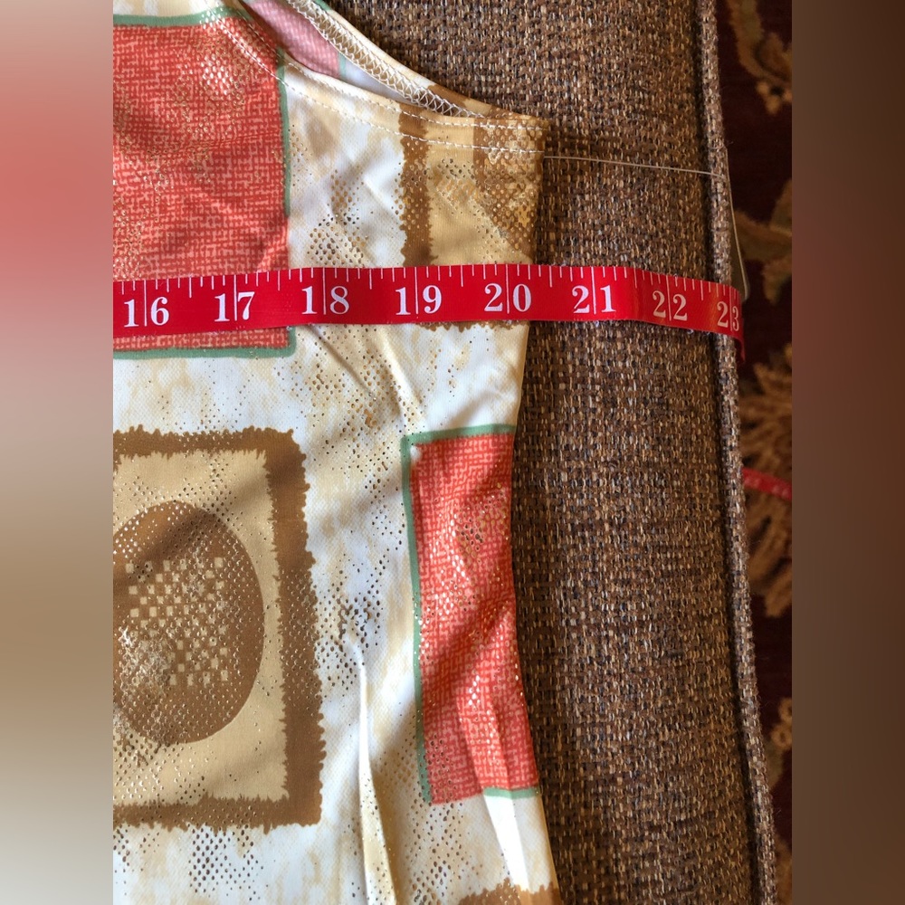 Sleeveless Geometric Print Cowl Neck Top - Orange/Gold - Picture 9 of 13